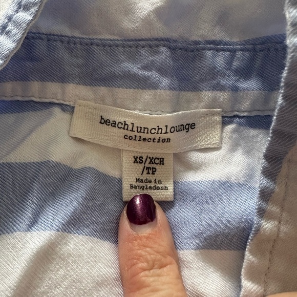 BeachLunchLounge Blue White Striped Tie Front Button Down Shirt Size XS - Picture 6 of 6